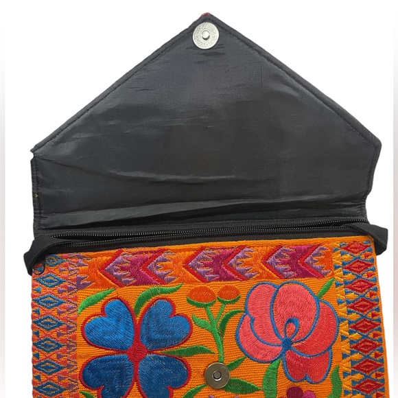 Orange Floral Embroidered Clutch Purse, New, Mexican Style - Picture 4 of 8